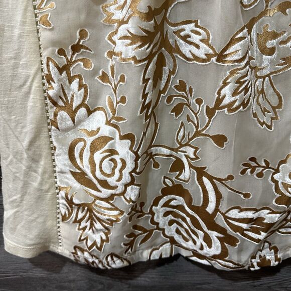 Meadow Rue Anthropologie Womens XS Blouse Beige Floral Long Sleeve - Picture 5 of 15